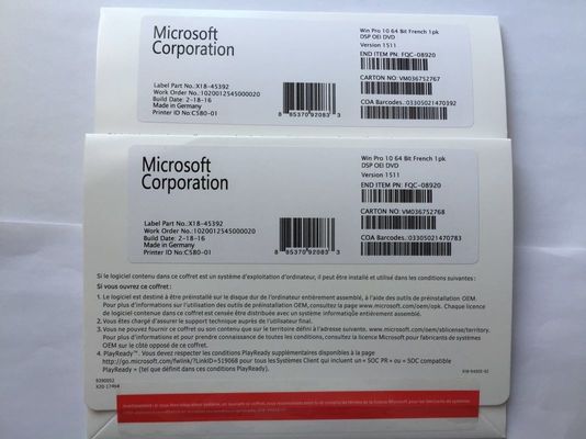 Versione del francese di DVD del bit del pacchetto 64 dell'OEM di Windows 10 di garanzia di tempo di vita pro