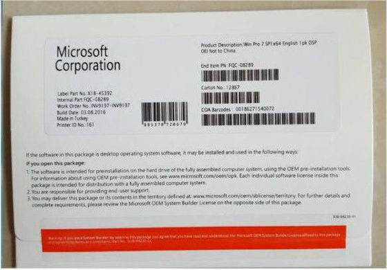 Englischer/Franzose-Windows 7-Berufssoem-Produkt-Schlüssel SP1 64Bit DVD